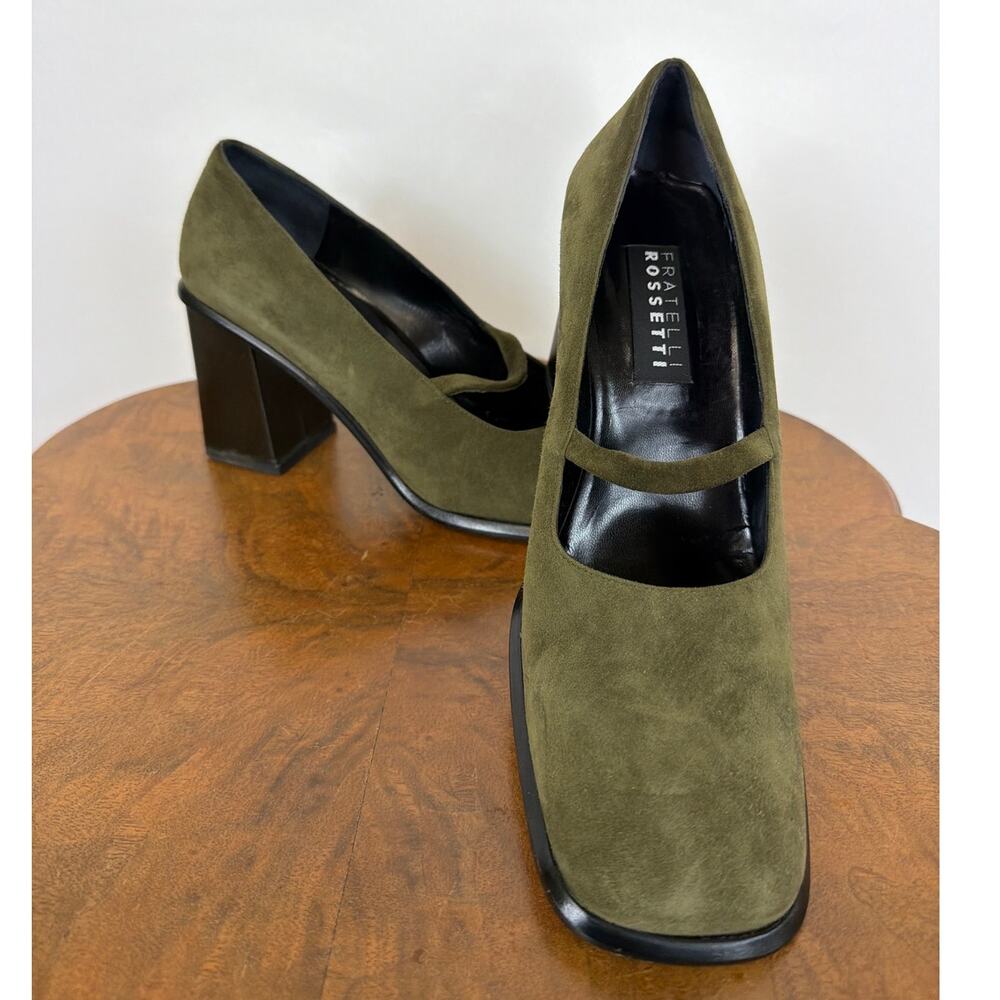 Fratelli Rossetti Green Suede Mary Jane 3" Heel Shoes 10 Made in Italy